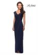 Picture of: Long Jersey Dress with Ruching and Cap Sleeves in Navy, Style: 25206, Detail Picture 2