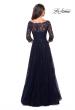 Picture of: Long Lace Gown with Sheer Sleeves and Pockets in Navy, Style: 26959, Detail Picture 2