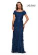 Picture of: Long Three Quarter Sleeve Floral Lace Evening Gown in Navy,Style: 27842, Detail Picture 2