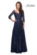 Picture of: Long Lace A-line Three Quarter Sleeve Gown in Navy, Style: 28053, Detail Picture 2