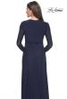 Picture of: Long Sleeve Jersey Evening Dress with Ruching Detail in Navy, Style: 30048, Detail Picture 2