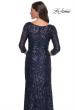 Picture of: Print Sequin Gown with High Neckline and Sleeves in Navy, Style: 30807, Detail Picture 2