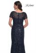 Picture of: Beaded Sequin Chic Evening Dress with Illusion Top and Short Sleeves in Navy, Style: 30877, Detail Picture 2