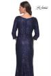 Picture of: Long Sequin Gown with Ruching and Draped Skirt in Navy, Style: 30879, Detail Picture 2