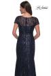Picture of: Beaded Print Fitted Evening Dress with Illusion Neckline in Navy, Style: 31005, Detail Picture 2