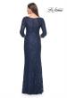 Picture of: Fitted Beaded Lace Evening Gown with Ruching in Navy, Style: 31721, Detail Picture 2