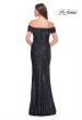 Picture of: Off the Shoulder Sequin Gown with Ruching in Navy, Style: 31772, Detail Picture 2
