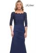 Picture of: Gathered Mermaid Satin Gown with Lace Top in Navy, Style: 24926, Detail Picture 3