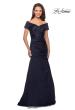 Picture of: Satin Off the Shoulder Dress with Beaded Sleeves, Style: 25996, Detail Picture 3