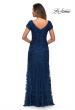 Picture of: Long Three Quarter Sleeve Floral Lace Evening Gown in Navy, Style: 27842, Detail Picture 3