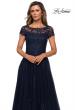 Picture of: Beaded Lace Rhinestone A-line Evening Gown in Navy, Style: 27920, Detail Picture 3