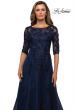 Picture of: Three Quarter Sleeve A-line Gown with Floral Embellishments in Navy, Style: 27922, Detail Picture 3