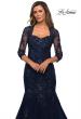 Picture of: Long Lace Mermaid Gown with Square Neckline in Navy, Style: 28033, Detail Picture 3
