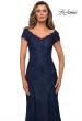 Picture of: Short Sleeve Lace Evening Dress with V Neckline in Navy, Style: 28099, Detail Picture 3