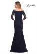 Picture of: Satin Mermaid Gown with Off the Shoulder Lace Bodice in Navy, Detail Picture 3