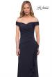 Picture of: Off the Shoulder Jersey Evening Gown with Ruffle Skirt Detail in Navy, Detail Picture 3
