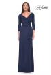 Picture of: Ruched Long Dress with Ruffle Skirt Detail and Sleeves in Navy, Style: 30845, Detail Picture 3