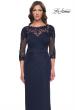 Picture of: Long Jersey Evening Dress with Lace Detail Neckline and Sleeves in Navy, Style: 31093, Detail Picture 3