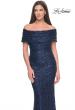 Picture of: Off the Shoulder Ruched Beaded Lace Evening Gown in Navy, Style: 31778, Detail Picture 3