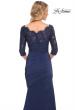 Picture of: Gathered Mermaid Satin Gown with Lace Top in Navy, Style: 24926, Detail Picture 4