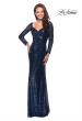 Picture of: Long Sleeve Sequined Gown with Soft V-Neckline in Navy, Style: 25331, Detail Picture 4