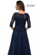 Picture of: Three Quarter Sleeve A-line Gown with Floral Embellishments in Navy, Style: 27922, Detail Picture 4
