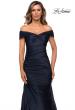 Picture of: Off the Shoulder Satin Evening Gown with Pleating in Navy, Style: 28047, Detail Picture 4