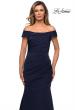 Picture of: Off the Shoulder Satin Evening Gown with Ruching in Navy, Style: 28110, Detail Picture 4