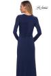 Picture of: Long Sleeve Jersey Dress with Criss-Criss Front Ruching in Navy, Detail Picture 4
