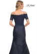 Picture of: Off the Shoulder Satin and Lace Mermaid Pleated Gown in Blue, Style: 30199, Detail Picture 4