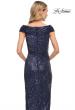 Picture of: Sequin Long Evening Dress with Ruching and V Neck in Blue, Style: 30326, Detail Picture 4