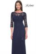 Picture of: Long Evening Gown with Lace Illusion Sleeves and Neckline in Navy, Style: 30385, Detail Picture 4