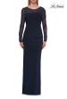 Picture of: Long Sleeve Sheer Net Jersey Gown with Ruching in Navy, Style: 33282, Detail Picture 4