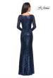 Picture of: Long Sleeve Sequined Gown with Soft V-Neckline in Navy, Style: 25331, Detail Picture 5