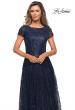 Picture of: Sequin Lace A-line Gown with Sheer Short Sleeves in Navy, Style: 27837, Detail Picture 5