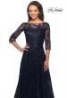 Picture of: A-line Lace Sequin Gown with Sheer Scoop Neckline in Navy, Style: 27942, Detail Picture 5