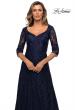 Picture of: Embroidered Lace Gown with V Neckline and Flare Skirt in Navy, Style: 27949, Detail Picture 5