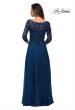 Picture of: Satin Three Quarter Sleeve Dress with V-Neckline in Navy, Style: 28106, Detail Picture 5