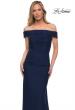 Picture of: Ruched Off the Shoulder Net Jersey Evening Dress in Navy, Detail Picture 5