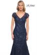 Picture of: Lace and Tulle Mermaid Gown with Cap Sleeves in Blue, Style: 30269, Detail Picture 5