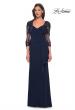 Picture of: Lace and Net Jersey Gown with Illusion Sleeves in Navy, Style: 30384, Detail Picture 5