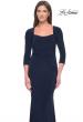Picture of: Long Jersey Evening Dress with Square Neckline and Sleeves in Navy, Style: 30883, Detail Picture 5
