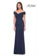 Picture of: Off the Shoulder Jersey Evening Gown with Ruching in Navy, Style: 31677, Detail Picture 5