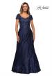 Picture of: V-neck Jersey Floor Length Gown with Short Sleeves in Navy, Style: 27033, Detail Picture 6