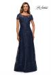 Picture of: Long Lace Dress with Sheer Neckline and Cap Sleeves in Navy, Style: 27935, Detail Picture 6