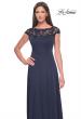Picture of: A-Line Satin Dress with Stunning Beaded Neckline and Short Sleeves in Navy, Style: 31195, Detail Picture 6
