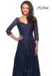 Picture of: Long Lace A-line Three Quarter Sleeve Gown in Navy, Style: 28053, Detail Picture 7