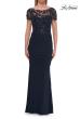Picture of: Beaded Lace Illusion Bodice Evening Gown in Navy, Style: 33332, Detail Picture 7