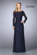 Picture of: Lace Gown with Long Illusion Sleeves and Closed Back in Navy, Style: 24869, Main Picture