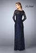Picture of: Lace Gown with Long Illusion Sleeves and Closed Back in Navy, Style: 24869, Back Picture
